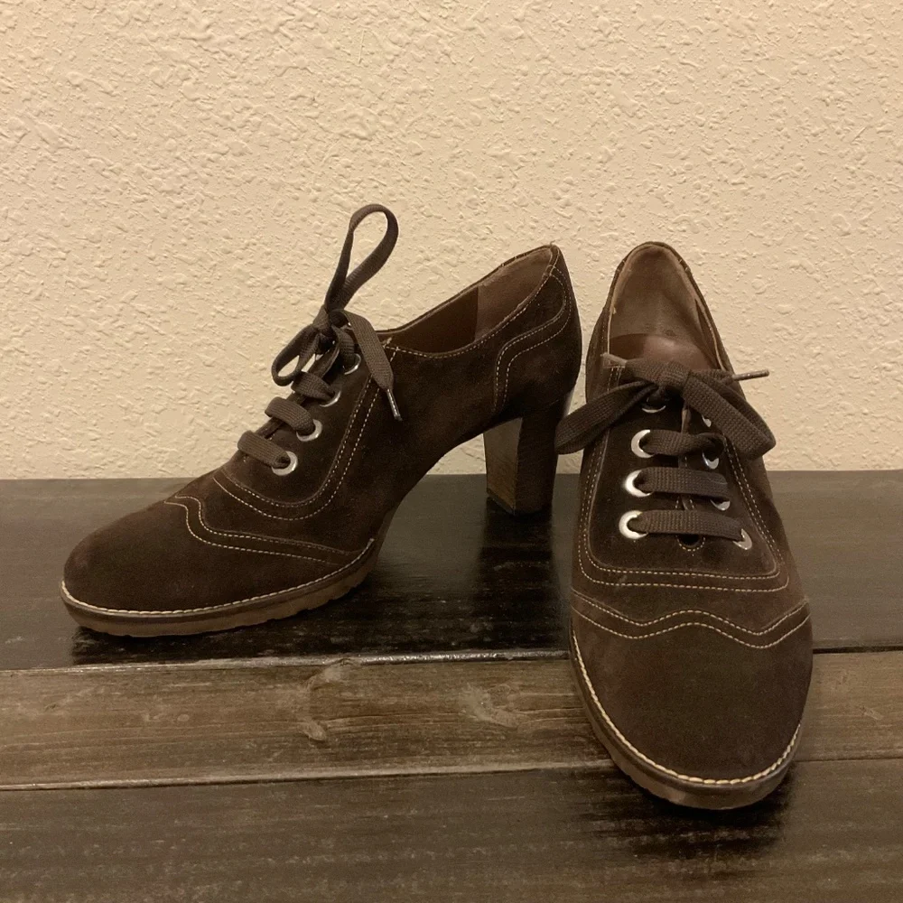 Melluso Booties, Walk Brown Suede Retro Oxford, Italian Made, Size 40 - Picture 3 of 12